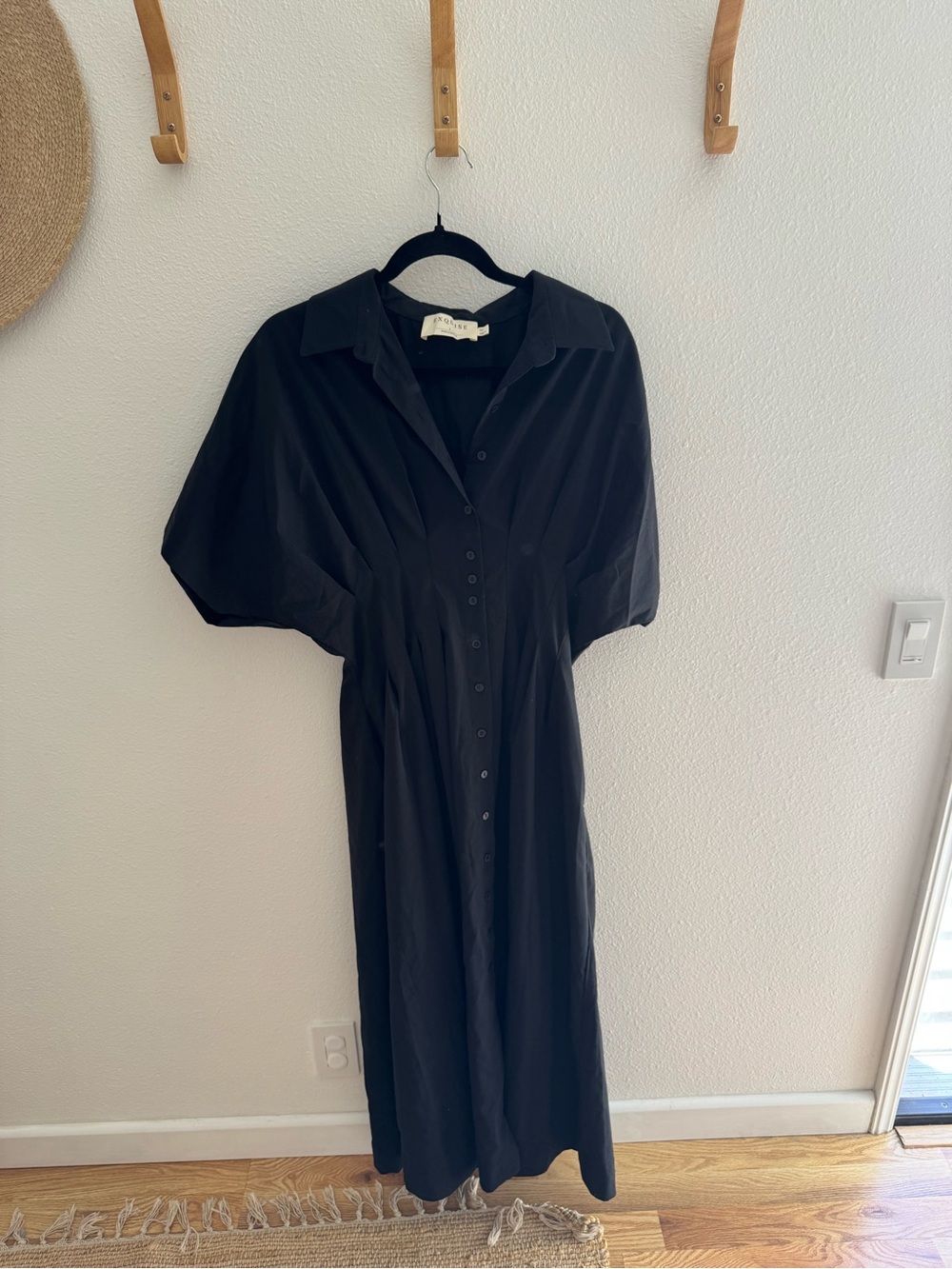 Black Button-Front Midi Dress with Collared Neck